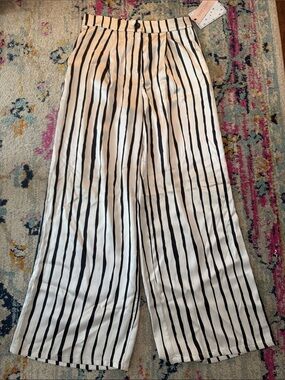 Striped Wide-Leg Pants - Champagne & Black